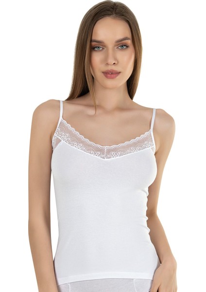 Kadın Pamuklu Modal Dantel Detaylı Ince Askılı Atlet