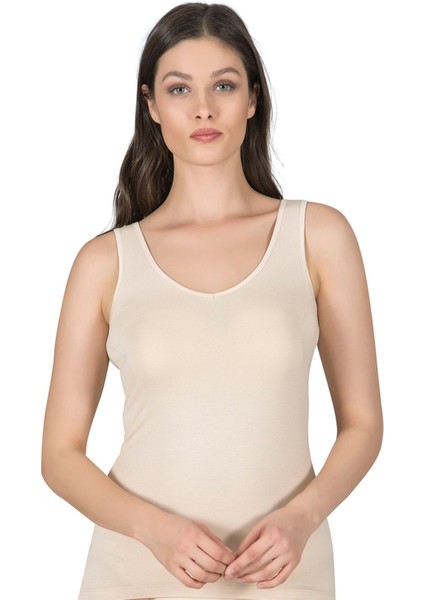 Kadın Pamuklu Modal Esnek Yumuşak Biyeli Kalın Askılı Örme Atlet