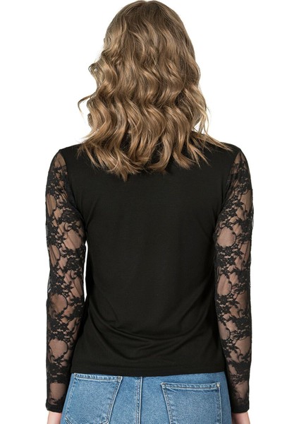 Kadın Viskon Lez Dantel Uzun Kollu Esnek Rahat Yuvarlak Yaka Bluz fiyatları