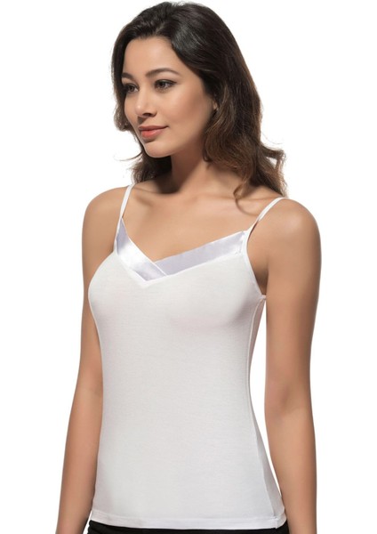 Kadın Premium Kumaş Viskon Saten Yakalı Esnek Rahat Ince Askılı Atlet