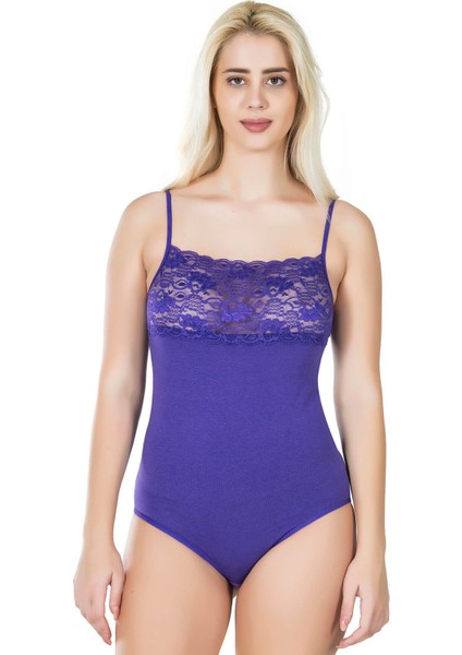 Iç Giyim Derya Kurşun Pamuk Kumaş Ön Kısımları Geniş Dantel Işlemeli Ip Askılı Çıt Çıtlı Body Atlet