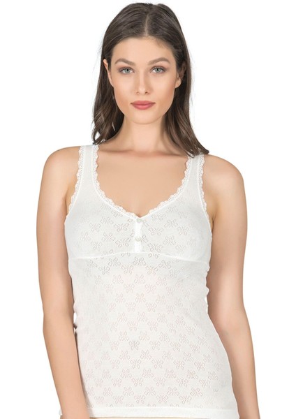 Kadın Pamuklu Transferli Ribana Jakarlı Kalın Askılı Düğmeli Atlet