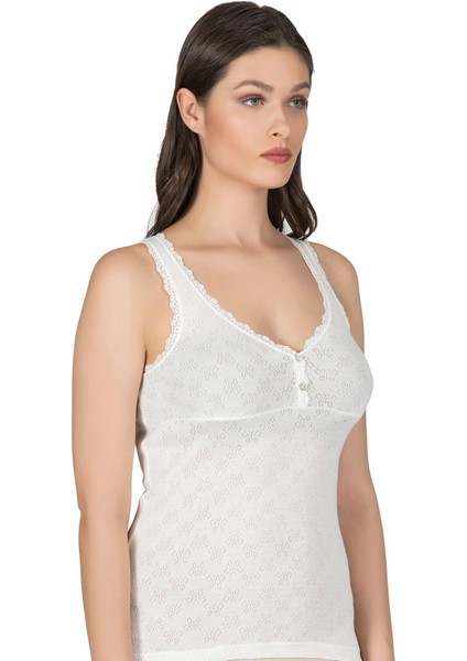 Kadın Pamuklu Transferli Ribana Jakarlı Kalın Askılı Düğmeli Atlet modelleri