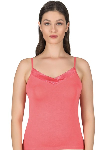 Kadın Premium Kumaş Viskon Saten Yakalı Esnek Rahat Ince Askılı Atlet