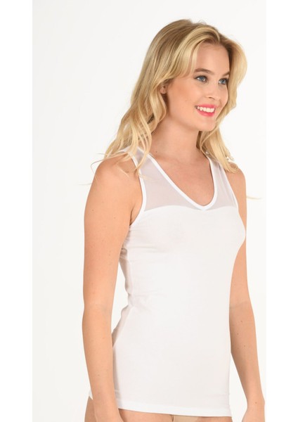 Kadın Pamuklu Modal V Yaka Tül Detaylı Kalın Askılı Atlet modelleri