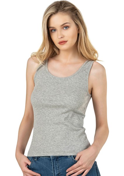 Kadın Pamuklu Fitilli Örme Kalın Askılı Atlet