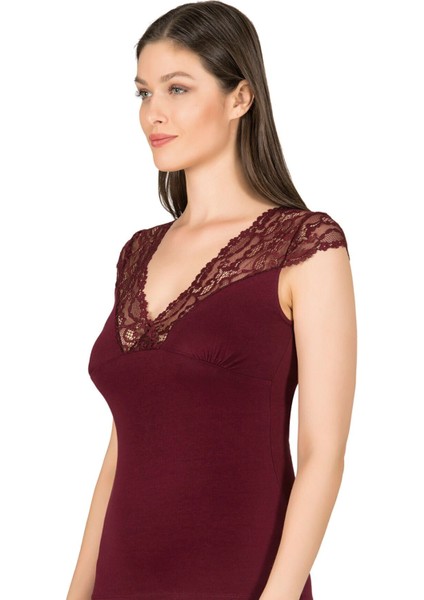 Kadın Pamuklu Kısa Kollu Dantelli Örme Atlet modelleri