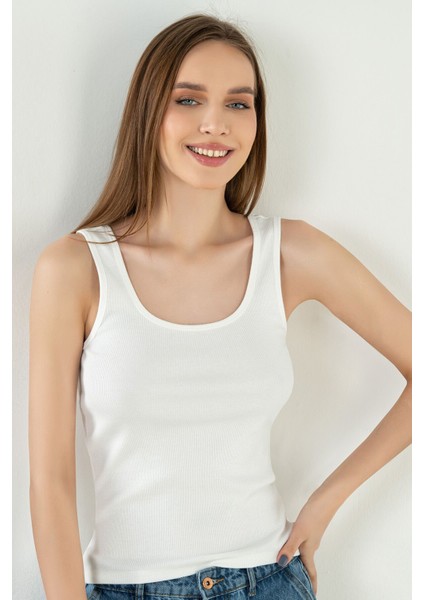 Kadın Pamuklu Fitilli Örme Kalın Askılı Atlet fırsatları