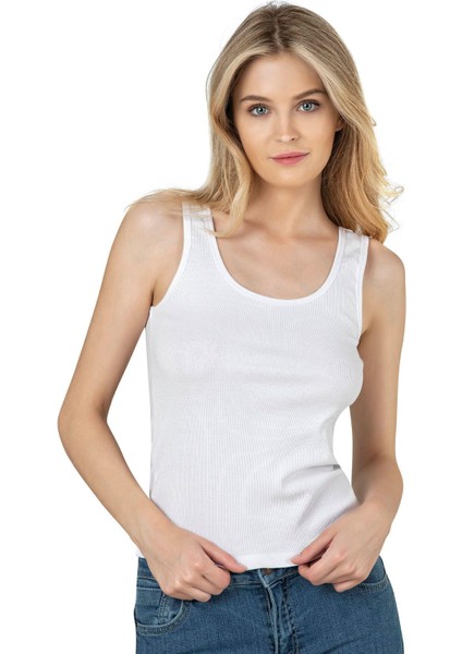 Kadın Pamuklu Fitilli Örme Kalın Askılı Atlet