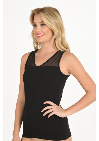 Kadın Pamuklu Modal V Yaka Tül Detaylı Kalın Askılı Atlet modelleri