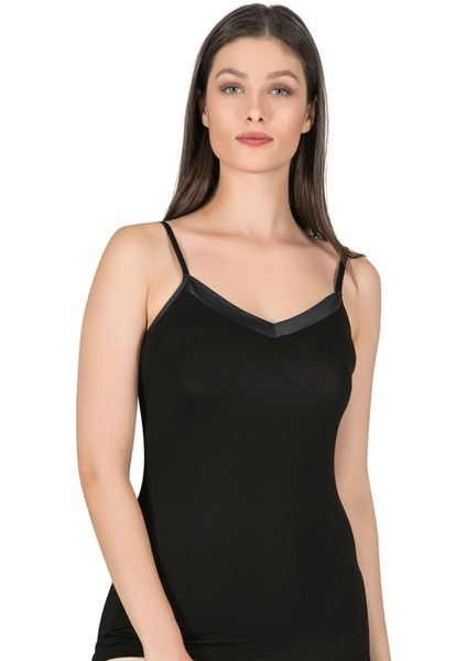 Kadın Ince Askılı Viskon Esnek Yumuşak Saten Yaka Atlet