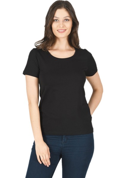 Kadın Pamuklu Kısa Kollu Bisiklet Yaka Esnek Rahat Fanila T-Shirt