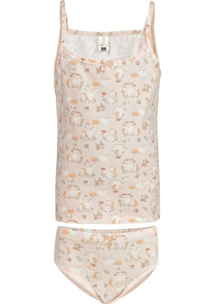 Kız Çocuk Pamuklu Pudra Ince Askılı Atlet Külot Iç Giyim Takım