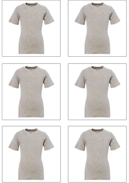 6'li Paket Erkek Çocuk %100 Pamuklu Ribana Esnek Rahat Yarım Kol Kapalı Yaka Fanila T-Shirt