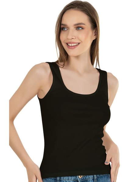 Kadın Pamuklu Fitilli Örme Kalın Askılı Atlet