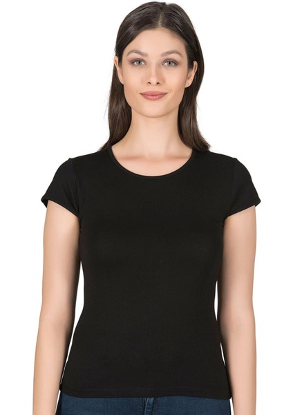 Kadın Premium Yumuşak Rahat Kumaş Viskon Bisiklet Yaka Kısa Kollu Örme T-Shirt