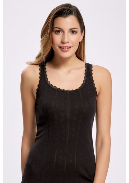 %100 Pamuk Dantelli Jakarlı Kalın Askı Atlet 2024 (1 Adet)