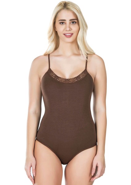 Iç Giyim Derya Kurşun Ön Kısımları Dantel Işlemeli Pamuk Kumaş Ince Askılı Çıt Çıtlı Body Atlet