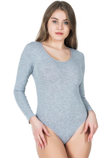 Iç Giyim Derya Kurşun Pamuk Kumaş Uzun Kol Oval Yaka Çıt Çıtlı Body Atlet