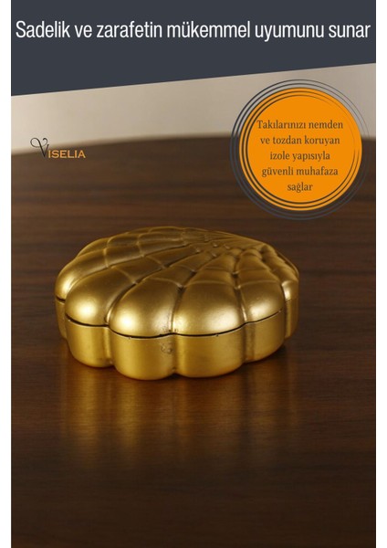 Takı Kutusu Takı Organizer Kapaklı Kutu Takı Düzenleyici Altın Renk Model 11