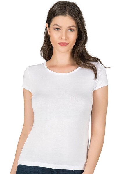 Kadın Premium Yumuşak Rahat Kumaş Viskon Bisiklet Yaka Kısa Kollu Örme T-Shirt