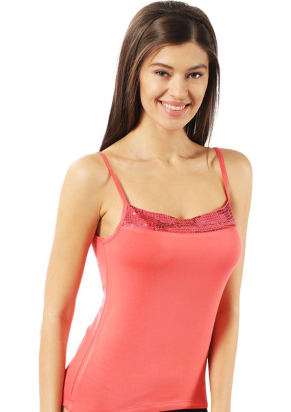 Kadın Viskon Kumaş Esnek Rahat Ip Askılı Yakası Pul Detaylı Atlet