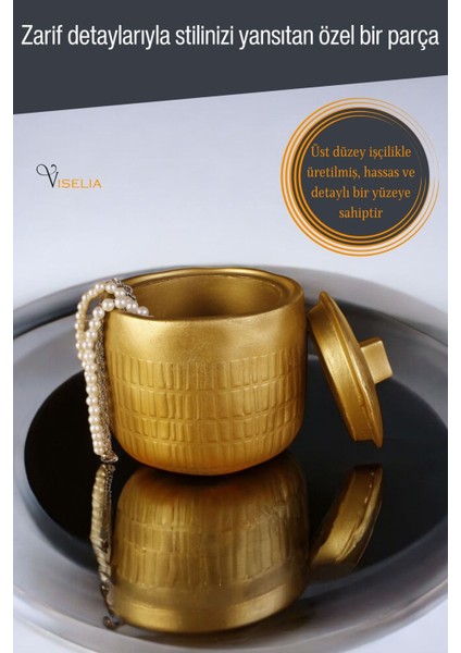 Takı Kutusu Takı Organizer Kapaklı Kutu Takı Düzenleyici Altın Renk Model 12