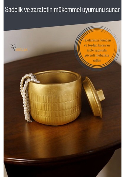 Takı Kutusu Takı Organizer Kapaklı Kutu Takı Düzenleyici Altın Renk Model 12