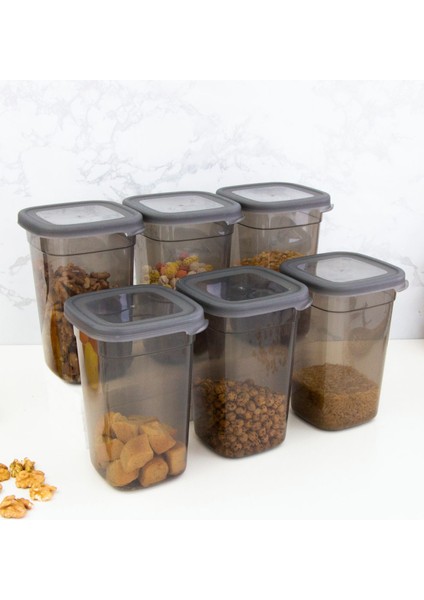 6 Adet Gri Dikdörtgen Saklama Kabı 1,1 Lt. 1100 Ml. Paket