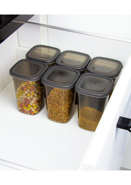 6 Adet Gri Dikdörtgen Saklama Kabı 1,1 Lt. 1100 Ml. Paket indirimleri