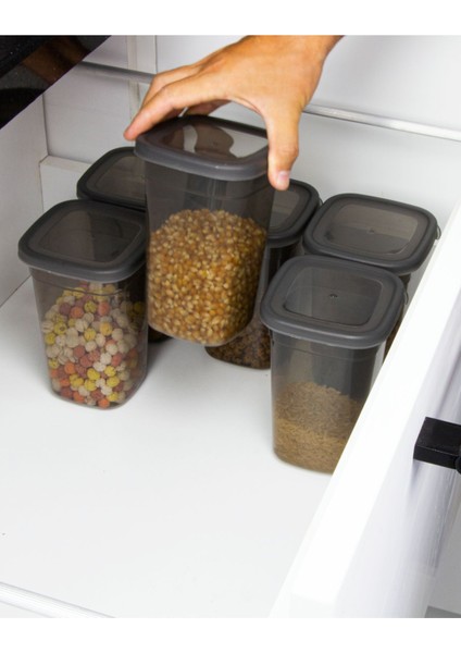 6 Adet Gri Dikdörtgen Saklama Kabı 1,1 Lt. 1100 Ml. Paket