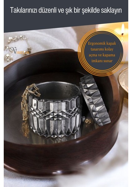 Takı Kutusu Takı Organizer Kapaklı Kutu Takı Düzenleyici Gümüş Eskitme Renk Model 8