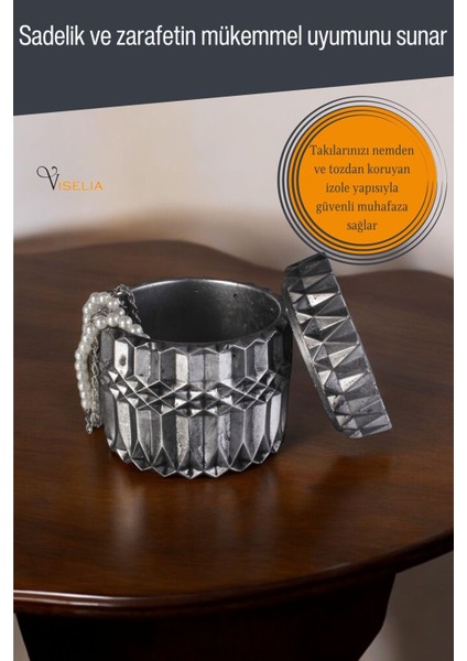 Takı Kutusu Takı Organizer Kapaklı Kutu Takı Düzenleyici Gümüş Eskitme Renk Model 8