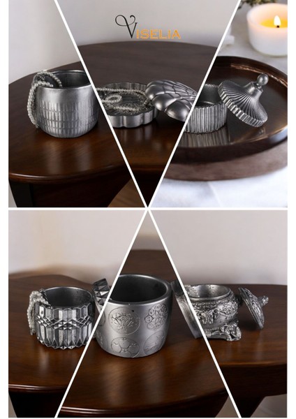 Takı Kutusu Takı Organizer Kapaklı Kutu Takı Düzenleyici Gümüş Eskitme Renk Model 8