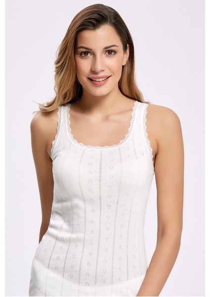 %100 Pamuk Dantelli Jakarlı Kalın Askı Atlet 2024 (3 Adet)