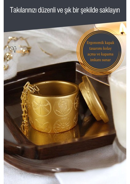 Takı Kutusu Takı Organizer Kapaklı Kutu Takı Düzenleyici Gümüş Eskitme Renk Model 9