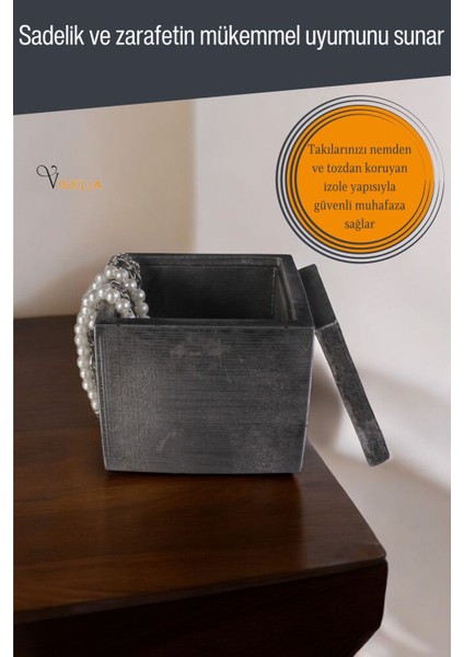 Takı Kutusu Takı Organizer Kapaklı Kutu Takı Düzenleyici Altın Eskitme Renk Model 13