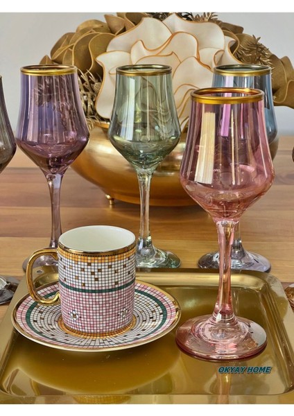 6 Kişilik Renkli Su ve Kahve Bardağı Seti, Şık ve Çeyizlik Hediyelik