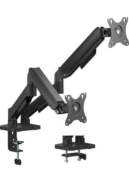 17" - 32" Ekranlar İçin, Her Kol 9kg Taşıma Kapasiteli, VESA Uyumlu, Çift Kol Amortisörlü Monitör Kolu, 2li Monitör Kolu