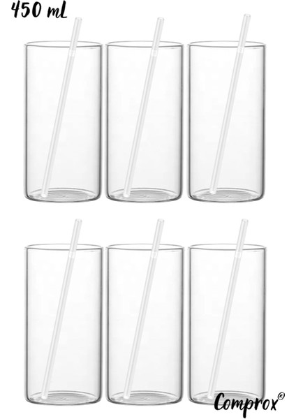 12'li 450 ml Kokteyl ve Meşrubat Bardağı Seti, Pipetli, Şık ve Kullanışlı