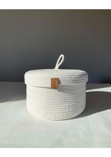 Beyaz Orta Boy Kapaklı Çok Amaçlı Sepet, Dekoratif, Hasır ve Pamuklu Sepet modelleri