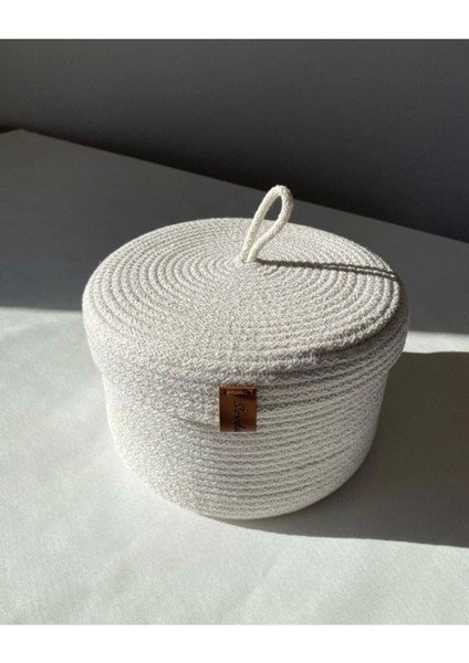 Beyaz Orta Boy Kapaklı Çok Amaçlı Sepet, Dekoratif, Hasır ve Pamuklu Sepet fırsatları