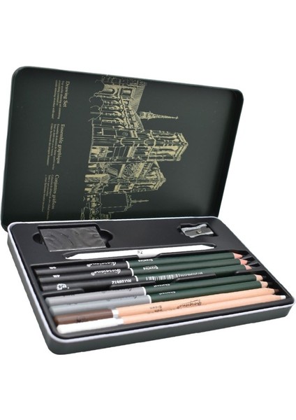 Karakalem Seti 10 Parça 1 Paket Teneke Metal Kutu Eskiz Çizim Seti Kara Kalem fiyatları