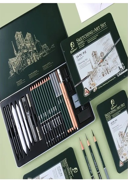 Karakalem Seti 10 Parça 1 Paket Teneke Metal Kutu Eskiz Çizim Seti Kara Kalem indirimleri