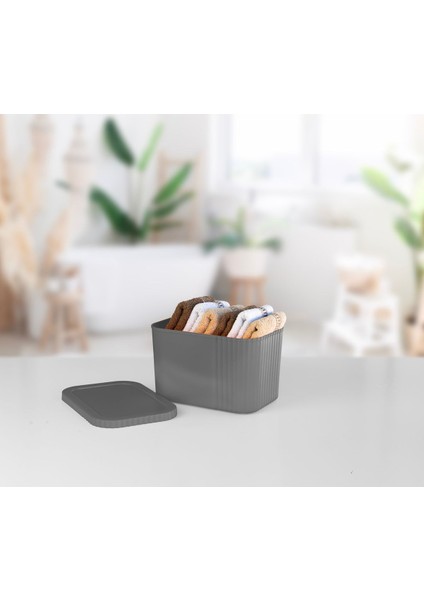 Gri Çok Amaçlı Kapaklı Midi Kutusu, Mutfak ve Banyo Saklama 6 Litre
