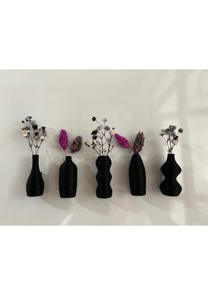 Miniflora - 5'li Magnetli Mini Vazo - Siyah