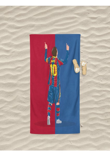 Lionel Messi Desenli Dijital Baskılı Genç Erkek Plaj Banyo Havlusu