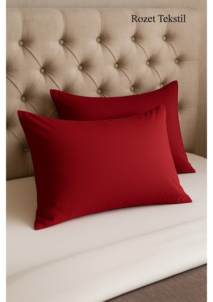 Bordo Yastık Kılıfı Pamuk Kumaş Kapaklı (2 Adet) 50 x 70 cm