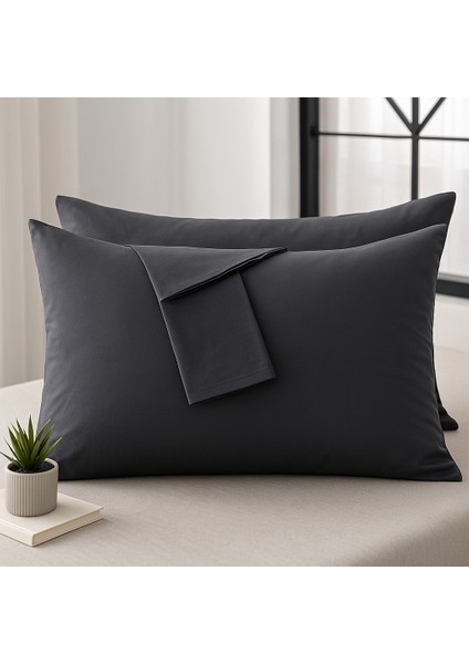 Antrasit Yastık Kılıfı Pamuk Kumaş Kapaklı (2 Adet) 50 x 70 cm modelleri