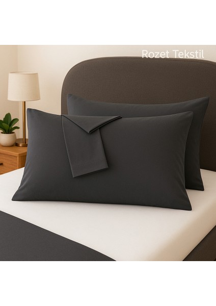 Antrasit Yastık Kılıfı Pamuk Kumaş Kapaklı (2 Adet) 50 x 70 cm